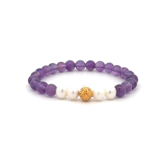 18K Gold Money Coin Ball Gemstones Birthstones Pearl Amethyst 5-6mm - Picture 1 of 8